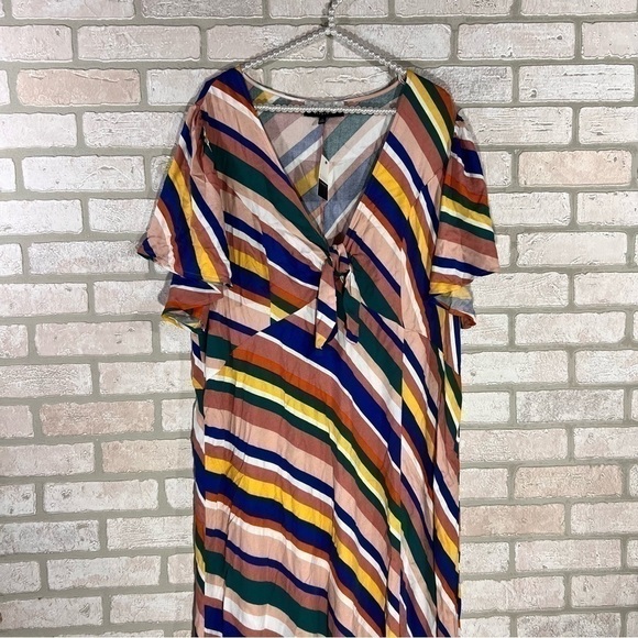 ELOQUII NWT Diagonal Rainbow Striped Midi Dress Size 22 - Picture 6 of 12